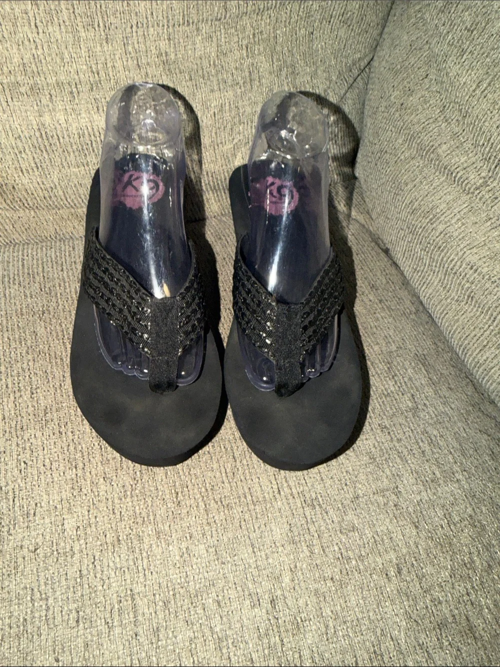 Platform Wedge Thong Sandals - Black size 8. Y2K